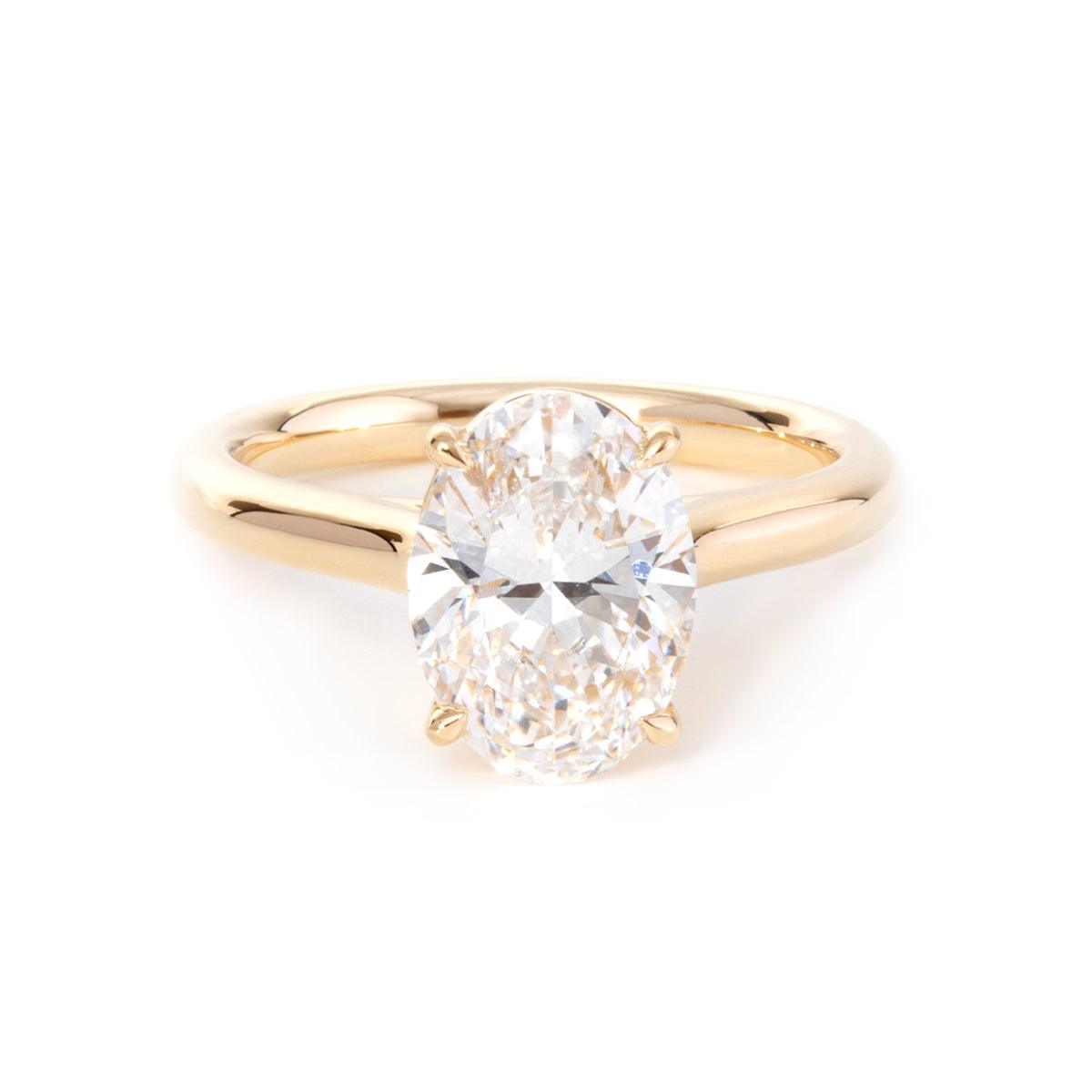 14K Yellow Gold 2 Carat Solitaire Diamond Ring with Oval Cut Lab Diamond Cathedral Setting - FIORESE JEWELRY