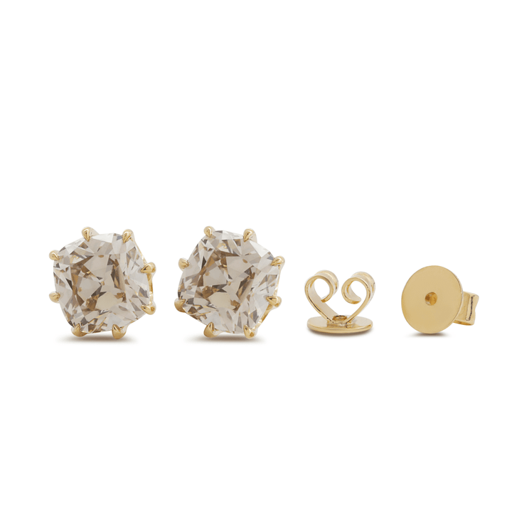 14K Yellow Gold 2 ct tw Old Mine Cut Lab Diamond 8 Claw Crown Basket Stud Earrings - FIORESE JEWELRY