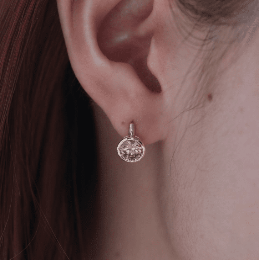 14K Yellow Gold 2 ct tw Round Brown Lab Diamond Bezel Huggie Earrings - FIORESE JEWELRY