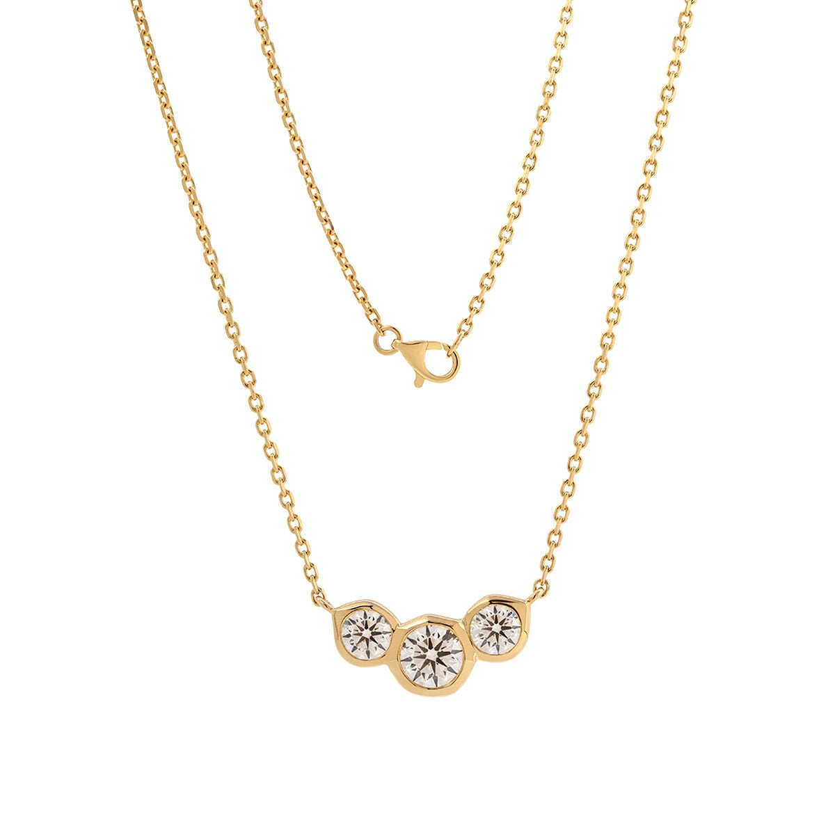 14K Yellow Gold 2 ct tw Round Lab Diamond Three - stone Bezel Pendant Necklace (FG Color, VS Clarity) - FIORESE JEWELRY