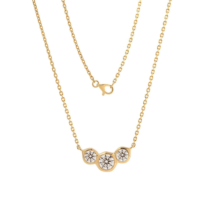 14K Yellow Gold 2 ct tw Round Lab Diamond Three - stone Bezel Pendant Necklace (FG Color, VS Clarity) - FIORESE JEWELRY