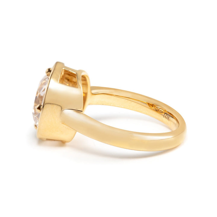14K Yellow Gold 2.5ct Antique Old Mine Cut Diamond Basket Setting Ring with Smooth Ring Cut Design - FIORESE JEWELRY