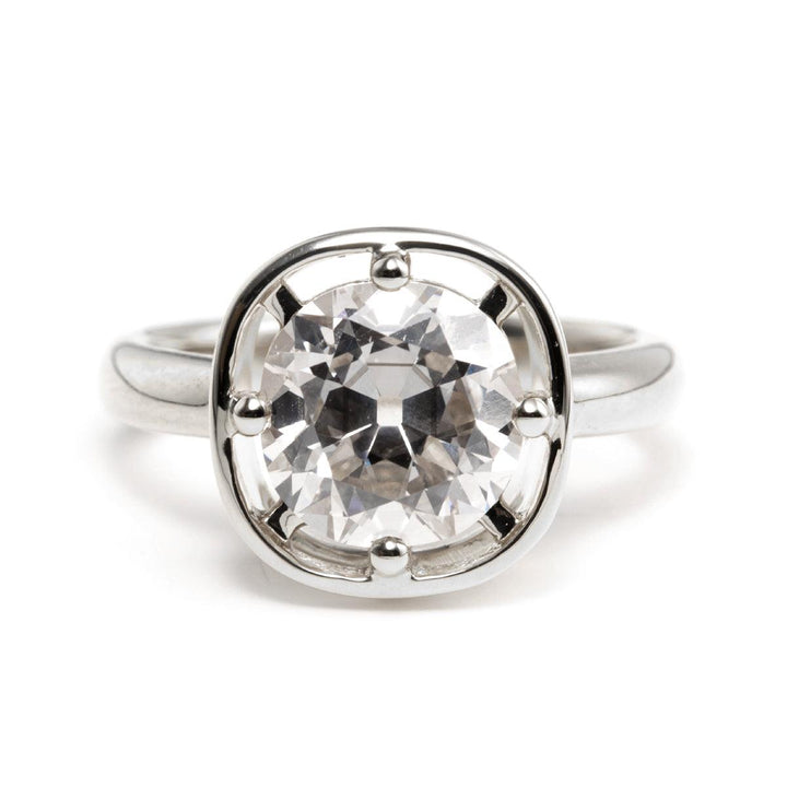 14K Yellow Gold 2.5ct Antique Old Mine Cut Diamond Basket Setting Ring with Smooth Ring Cut Design - FIORESE JEWELRY
