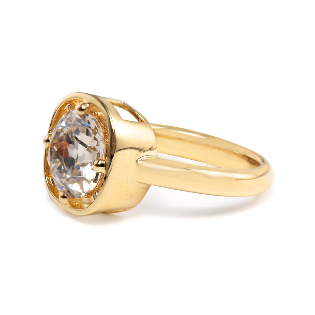 14K Yellow Gold 2.5ct Antique Old Mine Cut Diamond Basket Setting Ring with Smooth Ring Cut Design