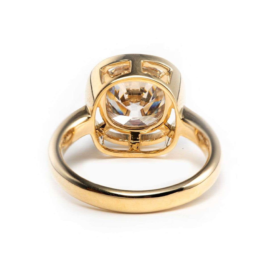 14K Yellow Gold 2.5ct Antique Old Mine Cut Diamond Basket Setting Ring with Smooth Ring Cut Design - FIORESE JEWELRY