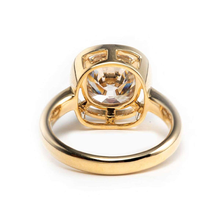 14K Yellow Gold 2.5ct Antique Old Mine Cut Diamond Basket Setting Ring with Smooth Ring Cut Design - FIORESE JEWELRY