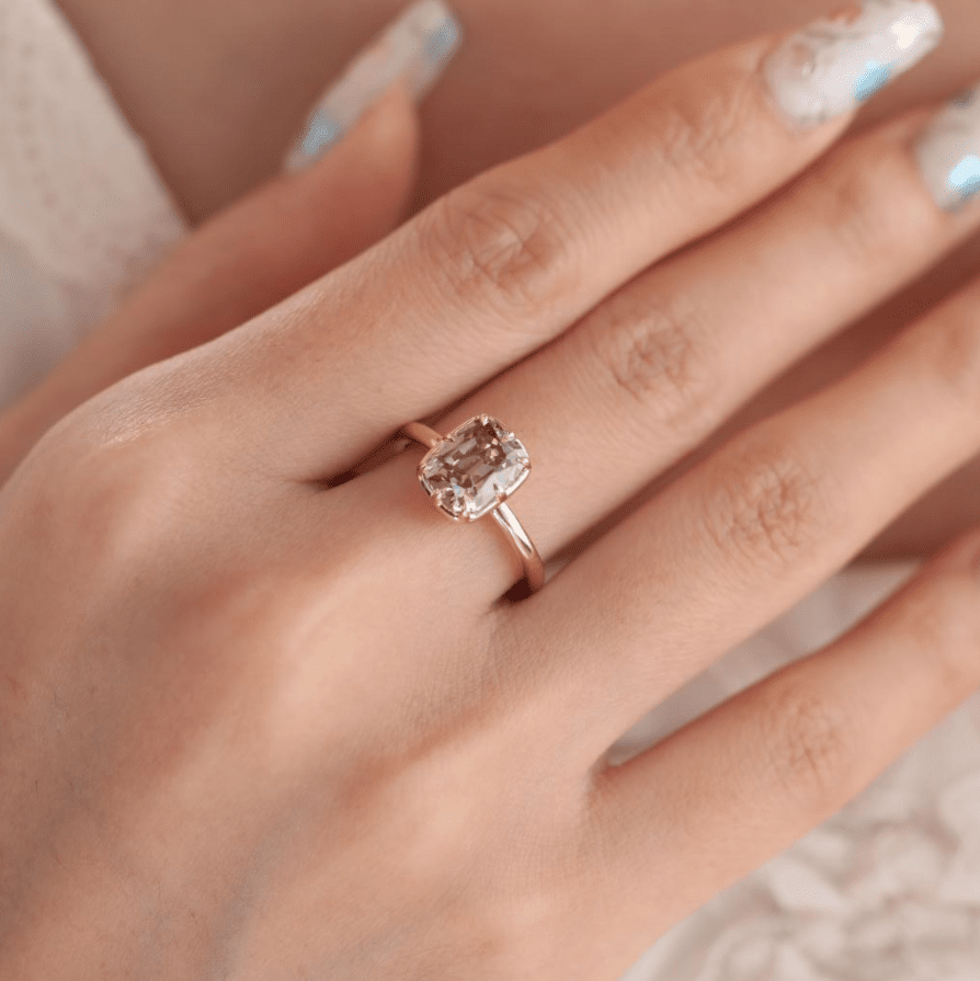 14K Yellow Gold 2.5ct Elongated Old Mine Cut Brown Lab Diamond 8 Claw Prongs Basket Solitaire Ring - FIORESE JEWELRY