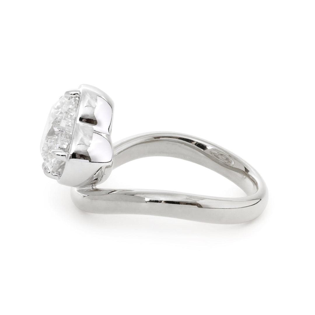 14K Yellow Gold 2.5ct Heart Shaped Lab Diamond Ring with White Gold Bezel and Wave Band - FIORESE JEWELRY