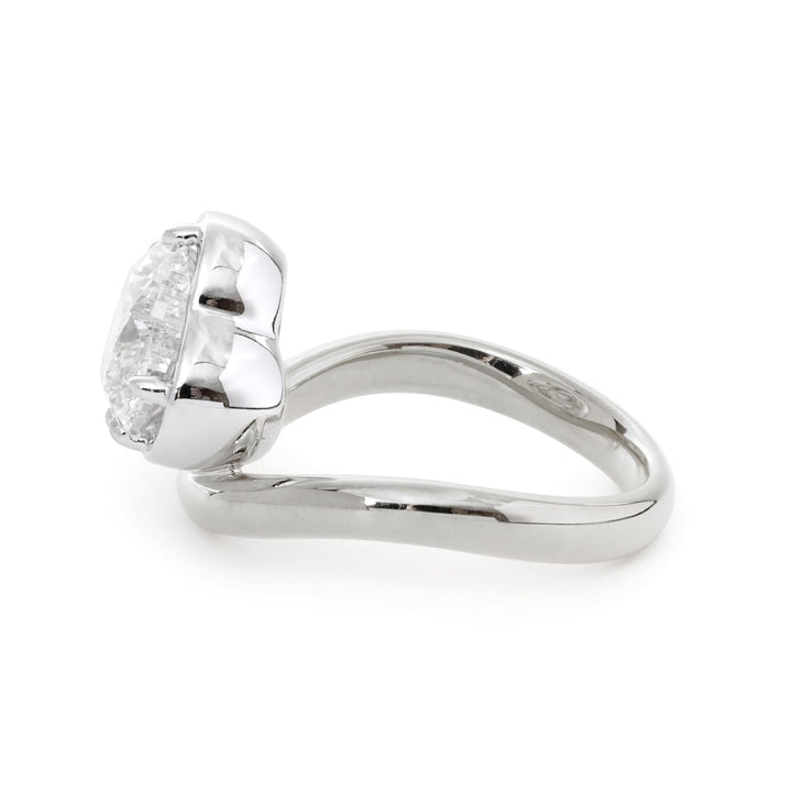 14K Yellow Gold 2.5ct Heart Shaped Lab Diamond Ring with White Gold Bezel and Wave Band - FIORESE JEWELRY