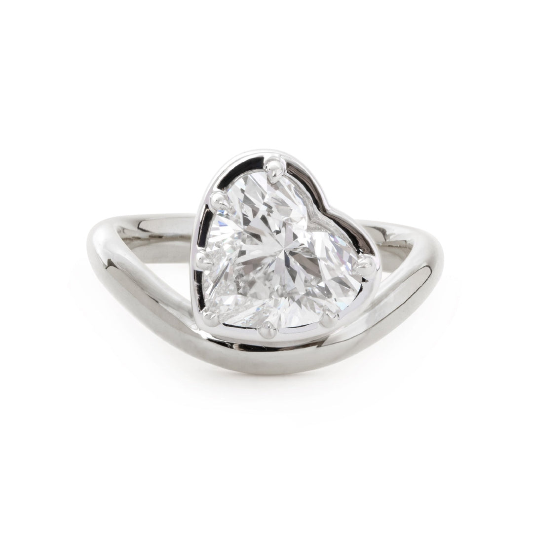 14K Yellow Gold 2.5ct Heart Shaped Lab Diamond Ring with White Gold Bezel and Wave Band - FIORESE JEWELRY