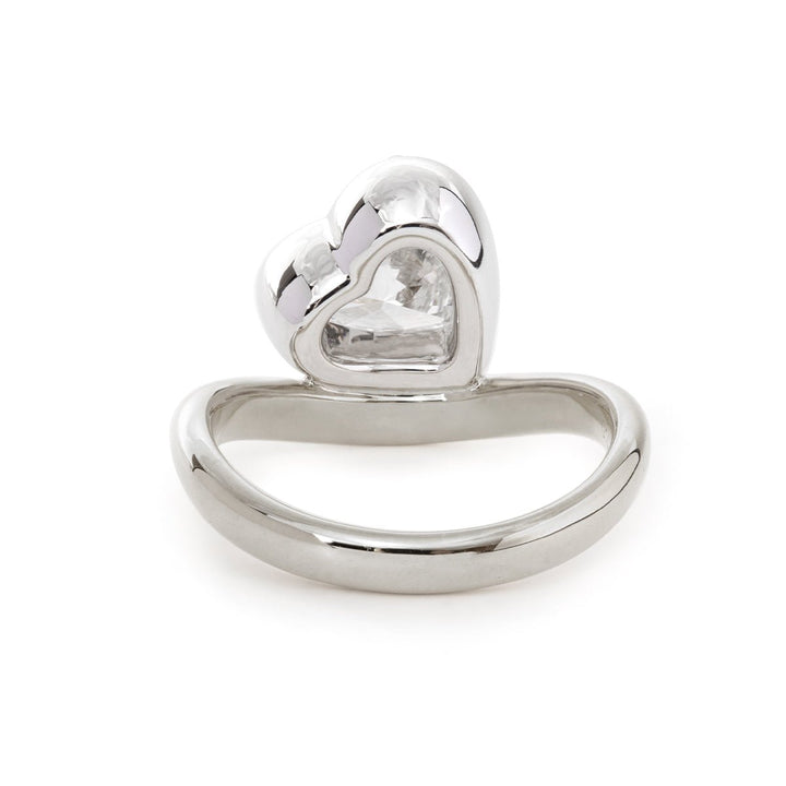 14K Yellow Gold 2.5ct Heart Shaped Lab Diamond Ring with White Gold Bezel and Wave Band - FIORESE JEWELRY