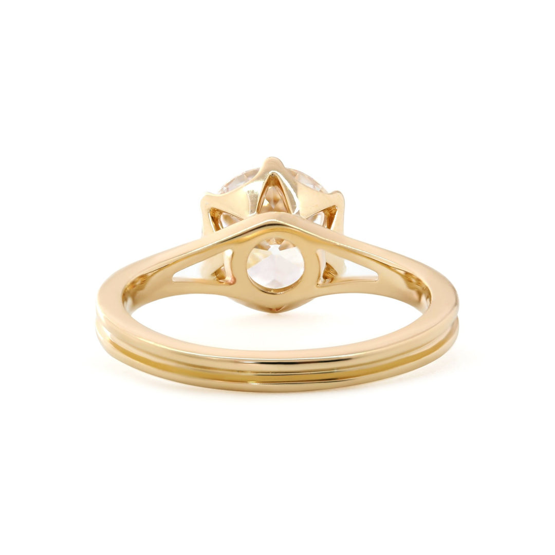 14K Yellow Gold 2.5ct Old European Cut Lab Diamond 6 Claw Prong Crown Basket Solitaire Ring - FIORESE JEWELRY