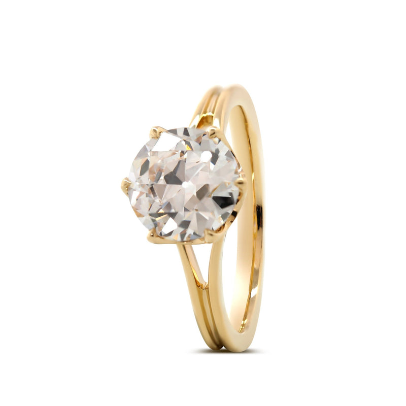 14K Yellow Gold 2.5ct Old European Cut Lab Diamond 6 Claw Prong Crown Basket Solitaire Ring - FIORESE JEWELRY