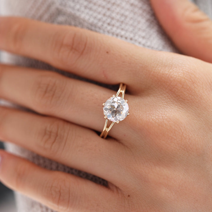 14K Yellow Gold 2.5ct Old European Cut Lab Diamond 6 Claw Prong Crown Basket Solitaire Ring - FIORESE JEWELRY