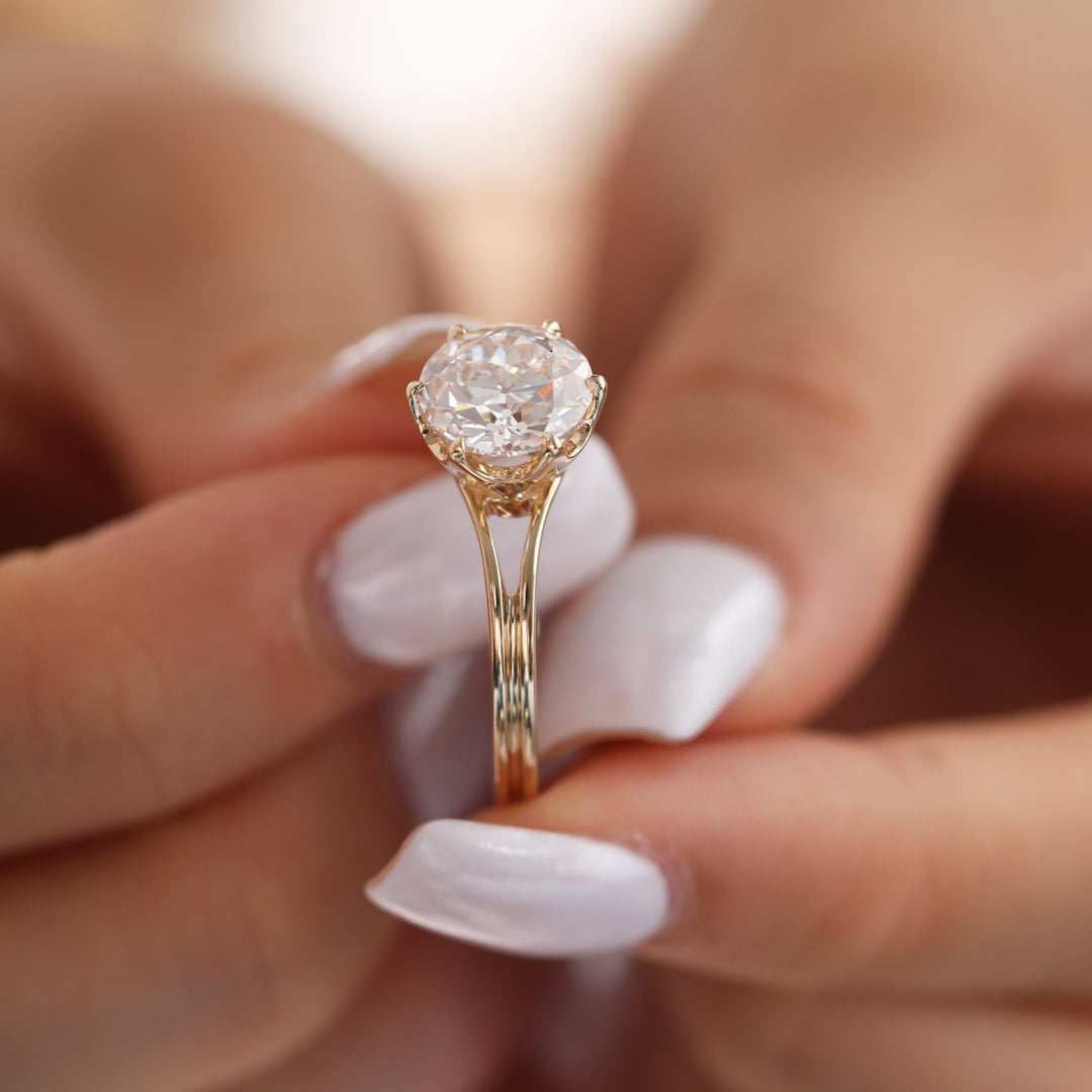 14K Yellow Gold 2.5ct Old European Cut Lab Diamond 6 Claw Prong Crown Basket Solitaire Ring - FIORESE JEWELRY