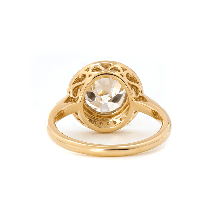 14K Yellow Gold 2.5ct Old European Cut Lab Diamond Edwardian Style Ring with Round Lab Diamond Halo Ring - FIORESE JEWELRY
