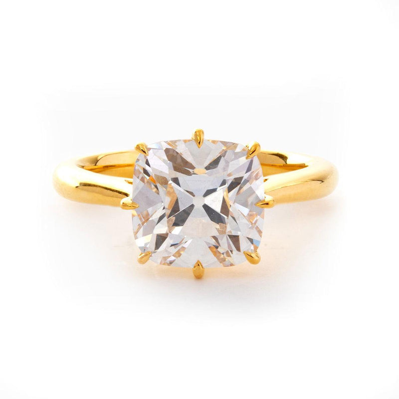 14k Yellow Gold 2.5ct Old Mine Cut Cushion Lab Diamond 8 Prongs Basket Solitaire Ring - FIORESE JEWELRY