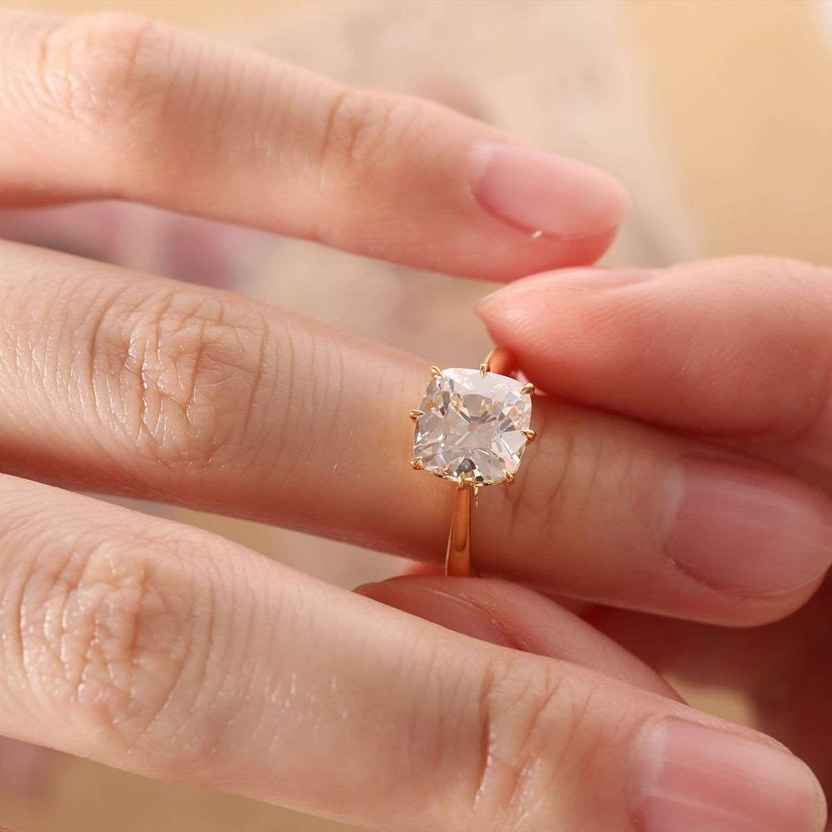 Old Mine-Cut Cushion Lab Diamond 8-Prong Basket Solitaire Ring