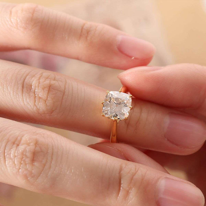 14k Yellow Gold 2.5ct Old Mine Cut Cushion Lab Diamond 8 Prongs Basket Solitaire Ring - FIORESE JEWELRY