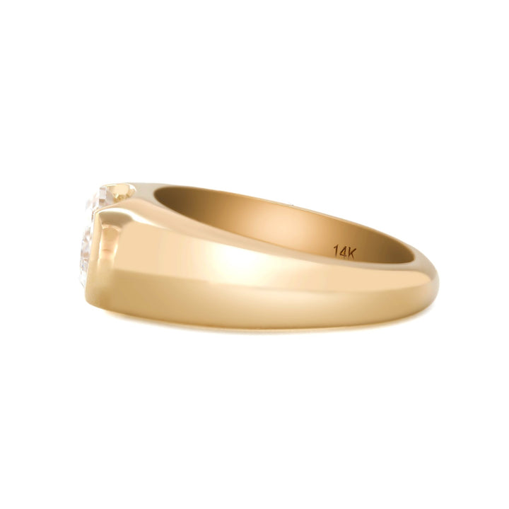 14K Yellow Gold 2.5ct Oval Step Cut Lab Diamond Half Bezel Ring with Tapered Band Design - FIORESE JEWELRY