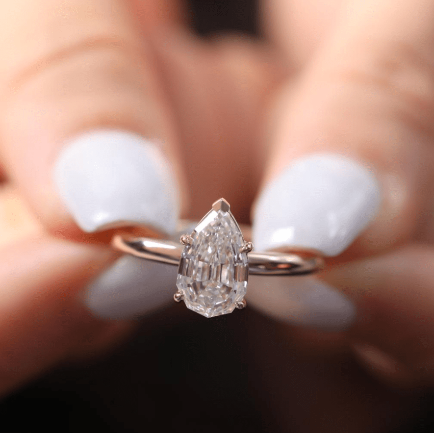 14K Yellow Gold 2.5ct Pear Step Cut Lab Diamond 5 Prong Basket Solitaire Ring - FIORESE JEWELRY