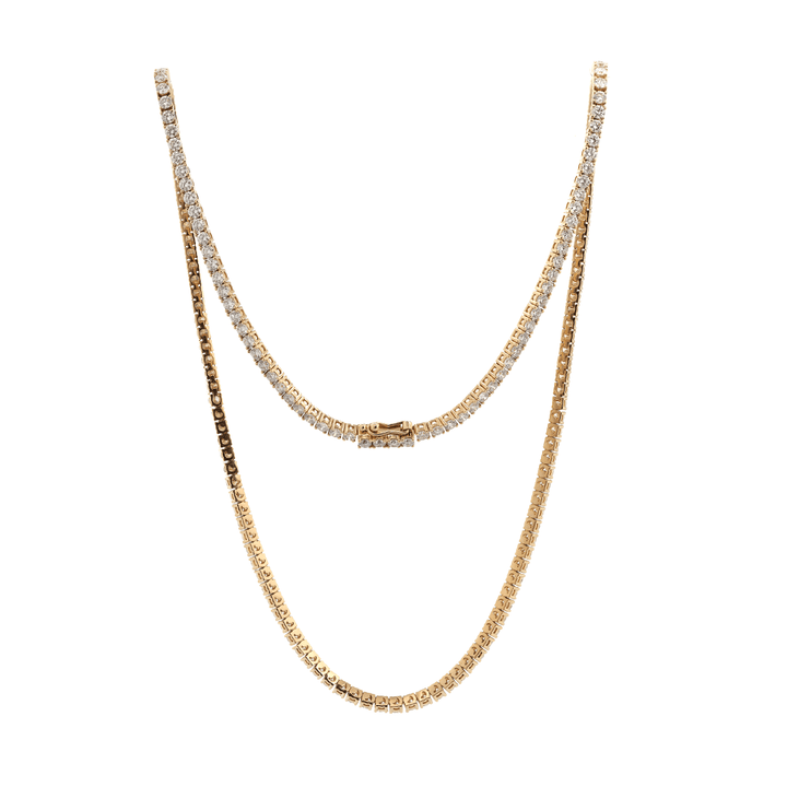 14K Yellow Gold 2.6mm Round Brilliant Cut Lab Diamond Millegrain Bezel Tennis Chain Necklace - FIORESE JEWELRY