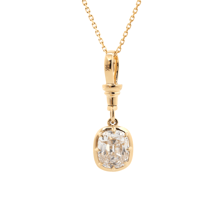 14K Yellow Gold 2ct Elongated Old Mine Cut Lab Diamond Bezel Pendant Necklace with Cross Chain - FIORESE JEWELRY