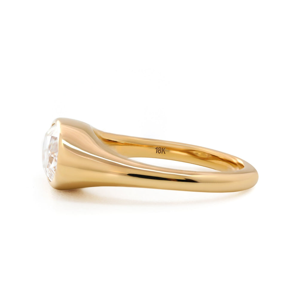 14K Yellow Gold 2ct Elongated Oval Old Mine Cut Lab Diamond Bezel Solitaire Ring - FIORESE JEWELRY