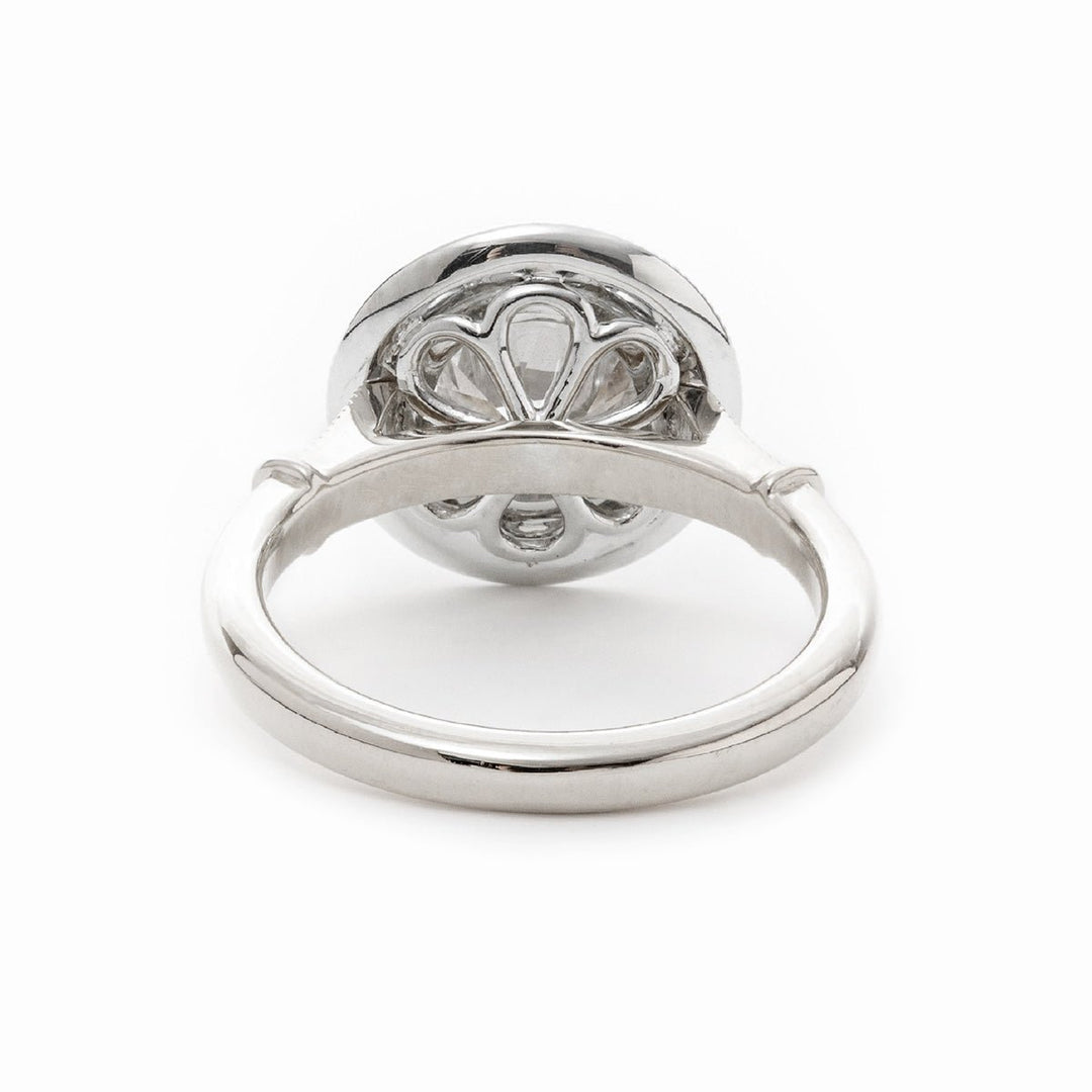 14K Yellow Gold 2ct Old European Cut Lab Diamond Miillegrain Vintage Ring with a 14K White Gold Round Diamond Halo - FIORESE JEWELRY