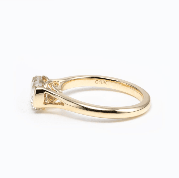 14K Yellow Gold 2ct Old Mine Cut Lab Diamond Half Bezel Ring with Knot Design - FIORESE JEWELRY