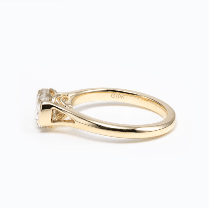 14K Yellow Gold 2ct Old Mine Cut Lab Diamond Half Bezel Ring with Knot Design - FIORESE JEWELRY
