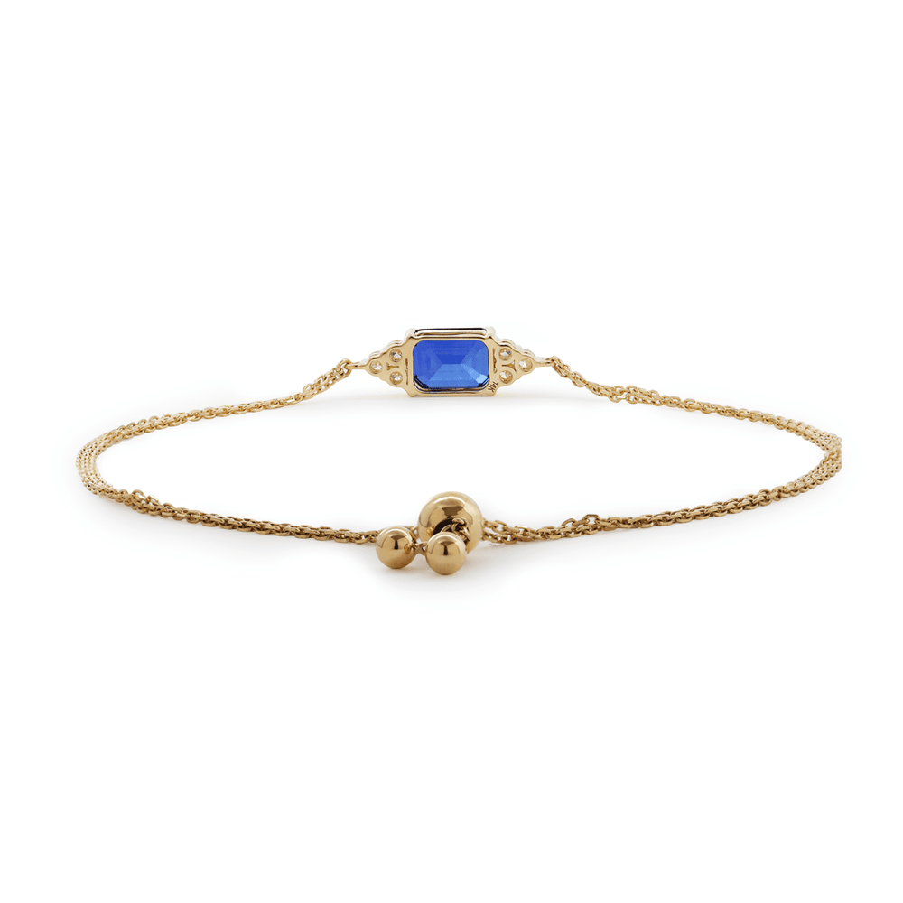 14K Yellow Gold 2ct Royal Blue Lab Sapphire Chain Bracelet with Round Lab Diamond Side - stones - FIORESE JEWELRY
