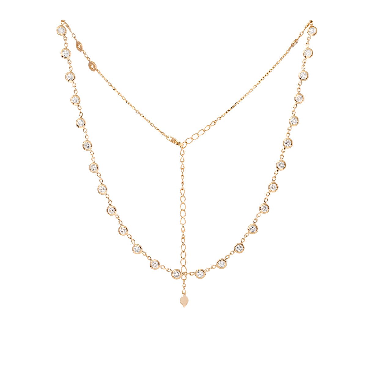 14K Yellow Gold 3 ct tw Round Brilliant Cut Lab Diamond Bezel Chain Station Necklace with Adjustable Chain - FIORESE JEWELRY