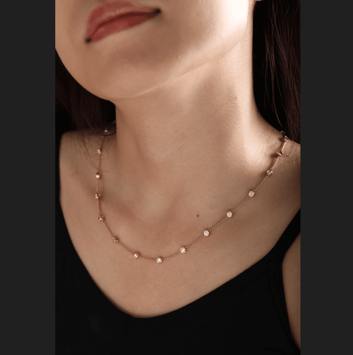 14K Yellow Gold 3 ct tw Round Brilliant Cut Lab Diamond Bezel Station Necklace - FIORESE JEWELRY