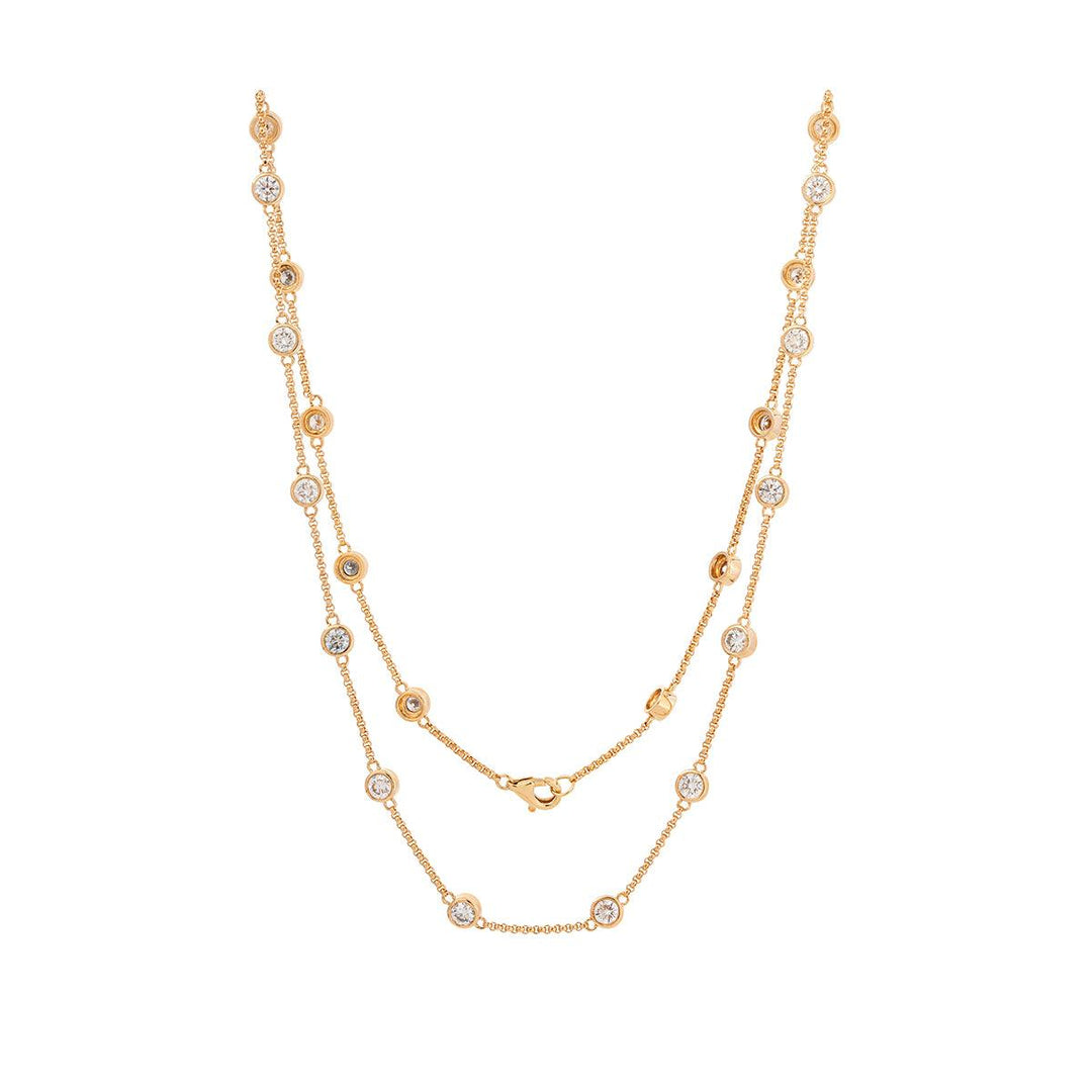 14K Yellow Gold 3 ct tw Round Brilliant Cut Lab Diamond Bezel Station Necklace - FIORESE JEWELRY