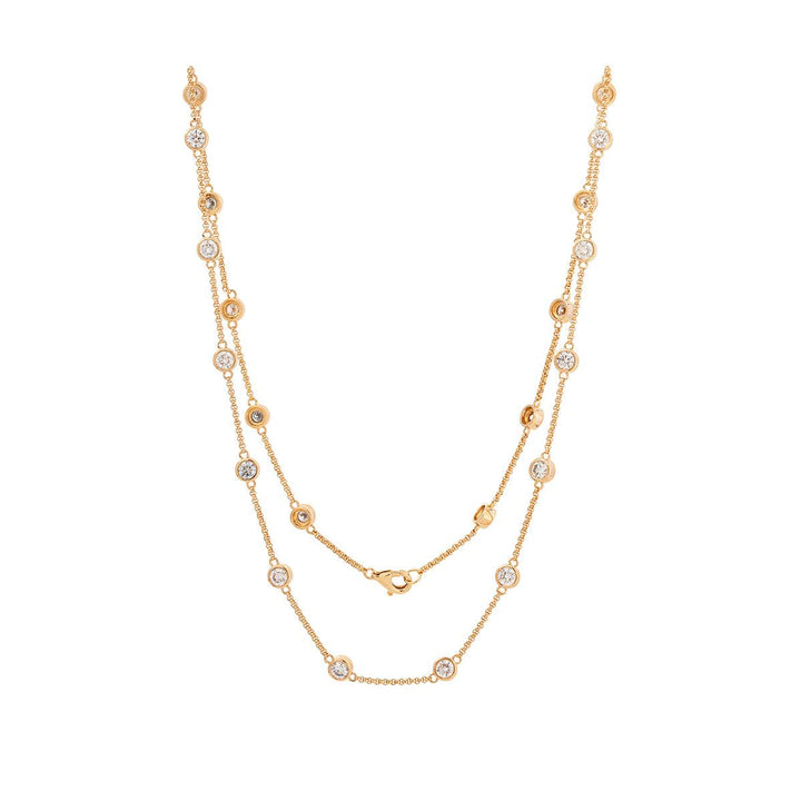 14K Yellow Gold 3 ct tw Round Brilliant Cut Lab Diamond Bezel Station Necklace - FIORESE JEWELRY
