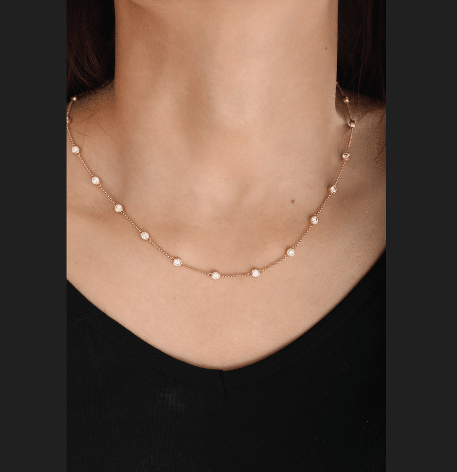 14K Yellow Gold 3 ct tw Round Brilliant Cut Lab Diamond Bezel Station Necklace - FIORESE JEWELRY