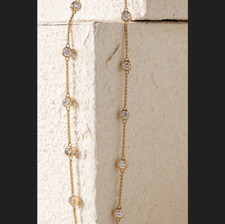 14K Yellow Gold 3 ct tw Round Brilliant Cut Lab Diamond Bezel Station Necklace - FIORESE JEWELRY