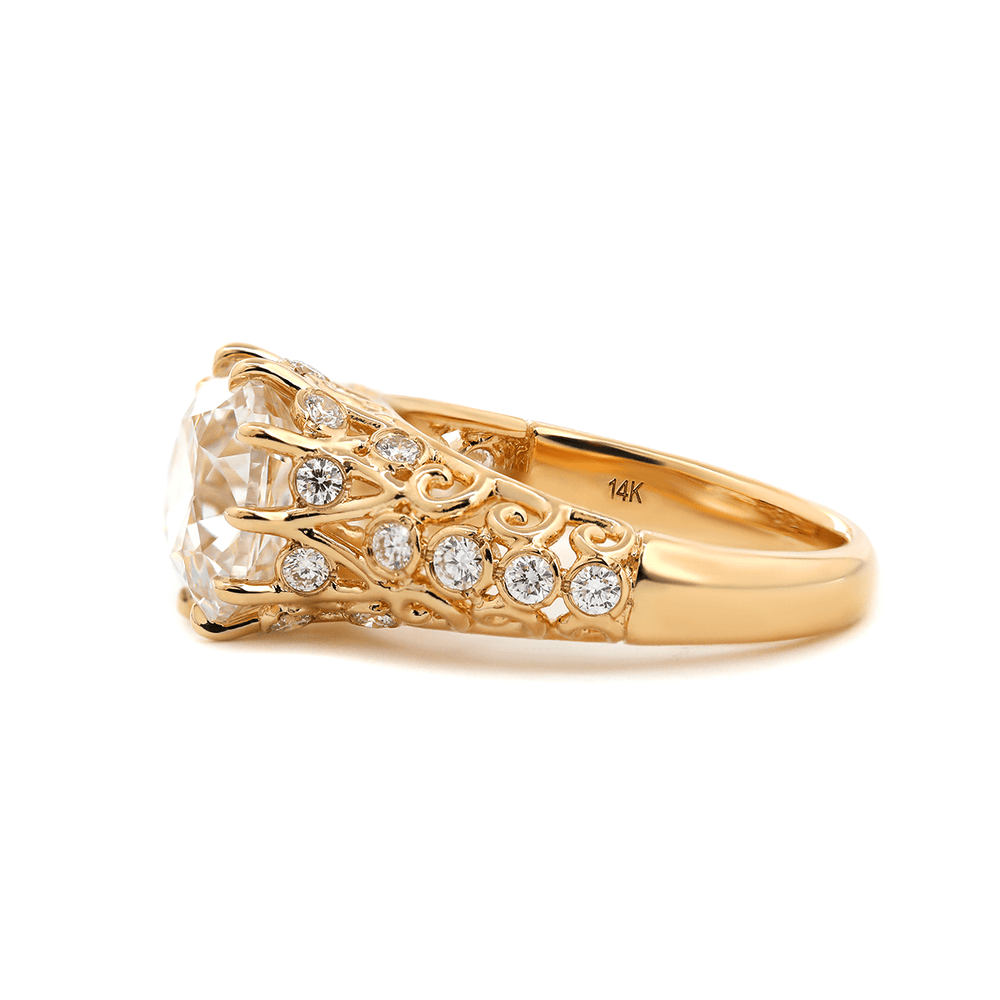 14K Yellow Gold 3.5ct Elongated Lab Diamond Antique - inspired Ring - FIORESE JEWELRY