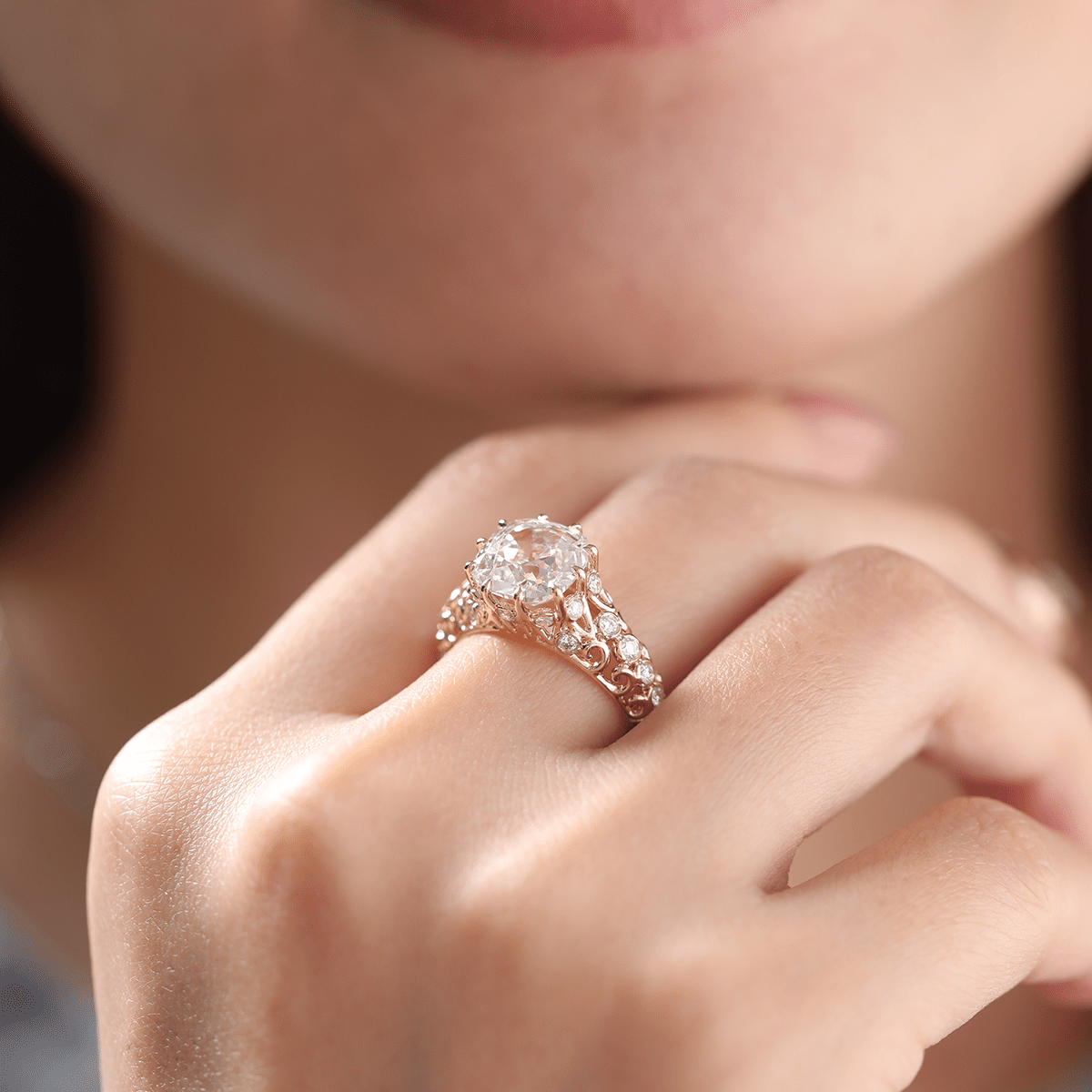 14K Yellow Gold 3.5ct Elongated Lab Diamond Antique-inspired Ring