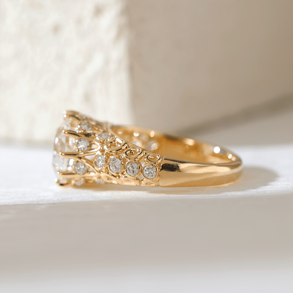 14K Yellow Gold 3.5ct Elongated Lab Diamond Antique-inspired Ring
