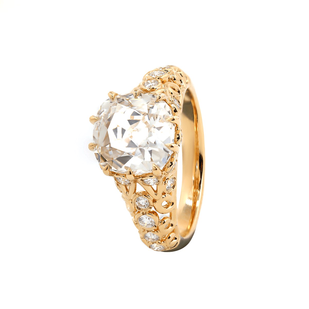 14K Yellow Gold 3.5ct Elongated Lab Diamond Antique-inspired Ring