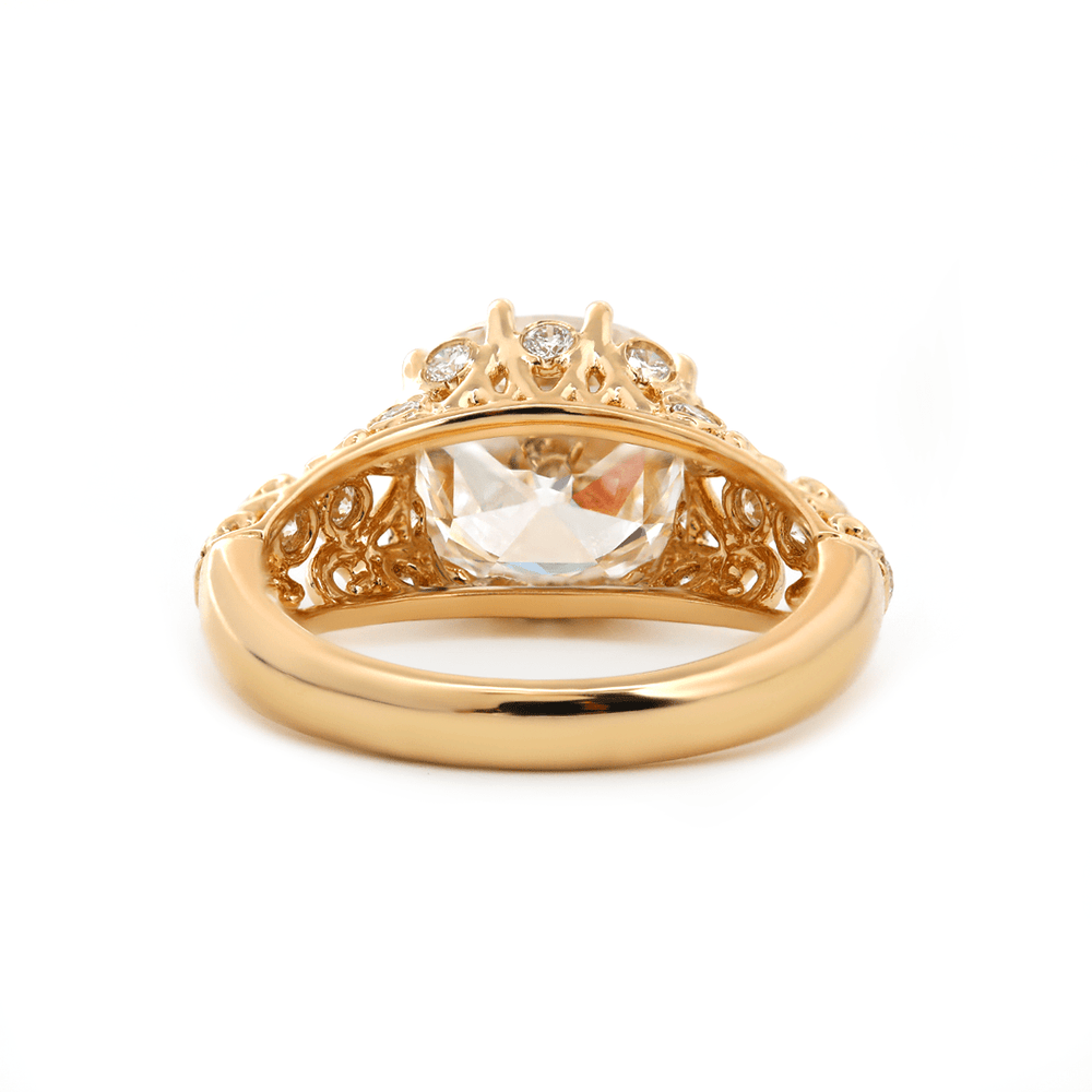14K Yellow Gold 3.5ct Elongated Lab Diamond Antique - inspired Ring - FIORESE JEWELRY