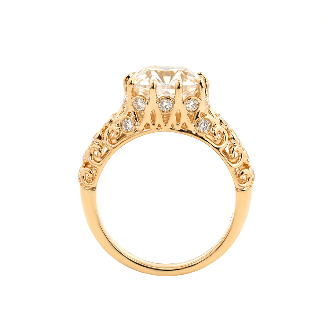 14K Yellow Gold 3.5ct Elongated Lab Diamond Antique - inspired Ring - FIORESE JEWELRY