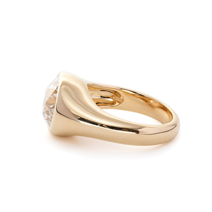 14K Yellow Gold 3.5ct Old European Cut Antique Lab Diamond Bezel Tapered Band Solitaire Ring - FIORESE JEWELRY