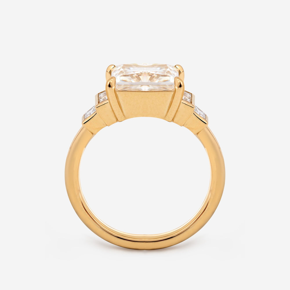 14K Yellow Gold 3.5ct Princess Cut Lab Diamond Ring with Baguette Cut Side - stones - FIORESE JEWELRY