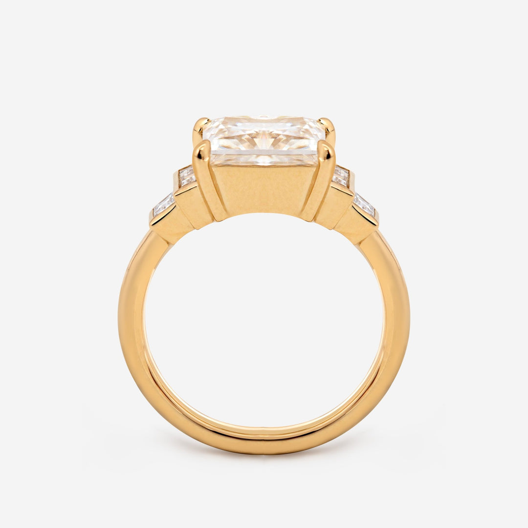 14K Yellow Gold 3.5ct Princess Cut Lab Diamond Ring with Baguette Cut Side - stones - FIORESE JEWELRY
