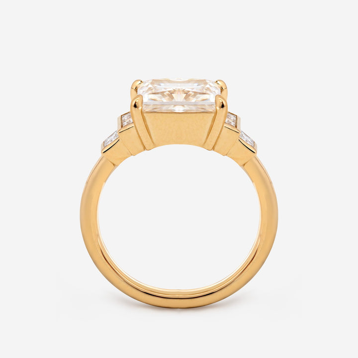 14K Yellow Gold 3.5ct Princess Cut Lab Diamond Ring with Baguette Cut Side - stones - FIORESE JEWELRY