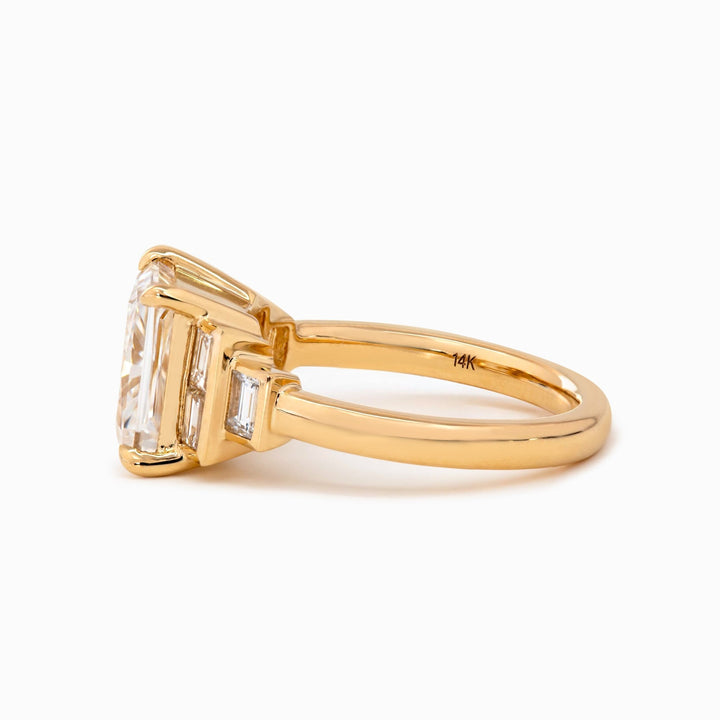 14K Yellow Gold 3.5ct Princess Cut Lab Diamond Ring with Baguette Cut Side - stones - FIORESE JEWELRY