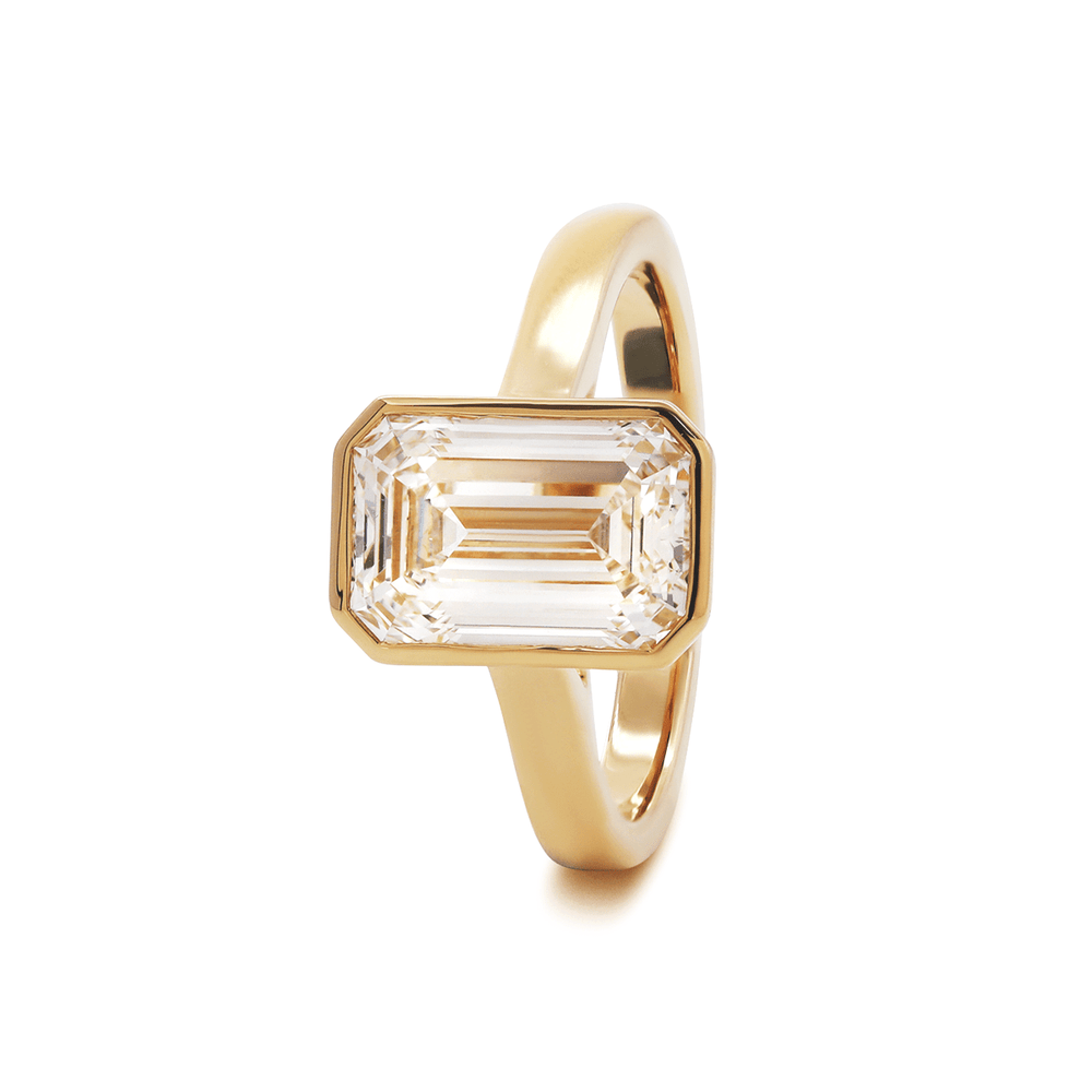 14K Yellow Gold 3ct Emerald Cut Lab Diamond Bezel Solitaire Ring - FIORESE JEWELRY